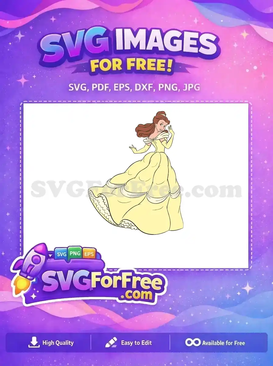 Free Princess Belle Waving Free Yellow Ball Gown Beauty and the Beast Free SVG