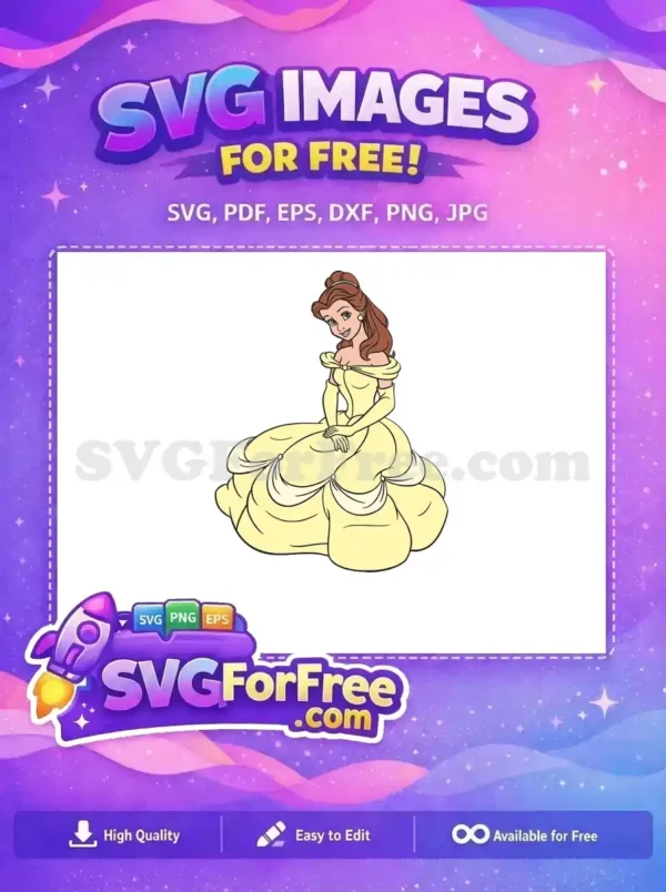 Free Smiling Belle Free Yellow Gown Beauty and the Beast Free SVG 1