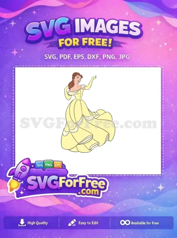 Free Belle Smiling Free Yellow Dress Beauty Beast Free SVG 2
