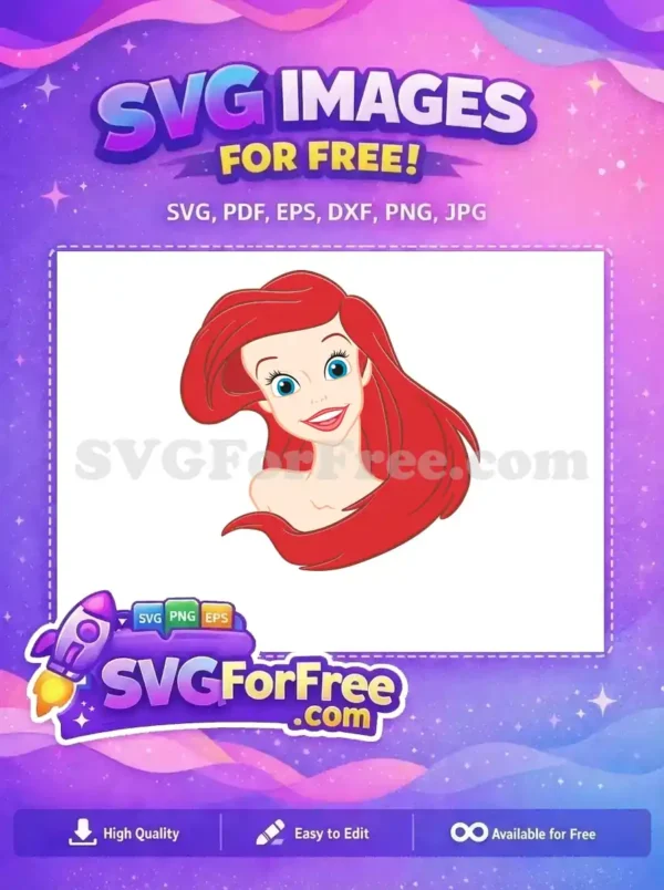 Free Smiling Ariel Free Flowing Red Hair Little Mermaid Free SVG 2