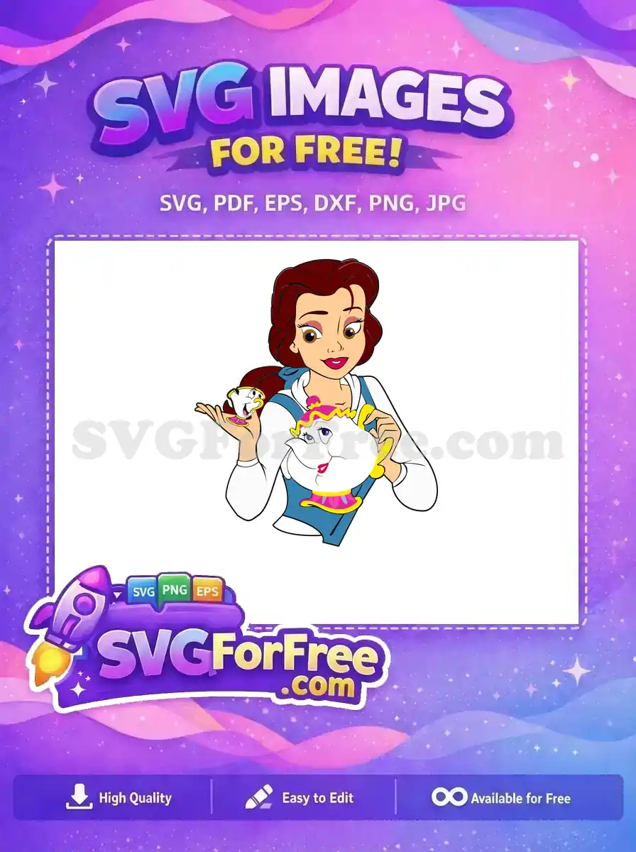 Free Smiling Belle Free Chip Pot Beauty Beast Free SVG