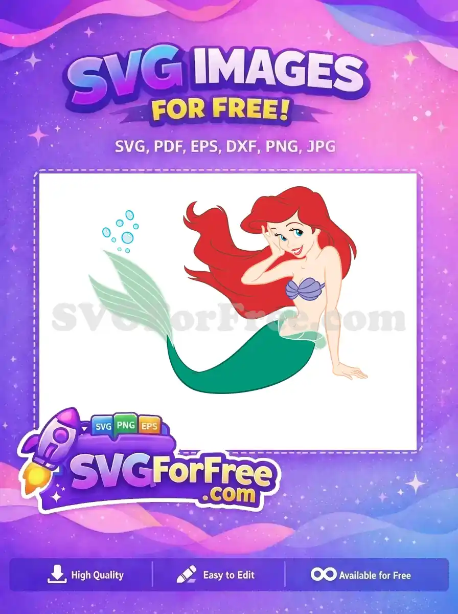 Free Smiling Ariel Free Red Hair Little Mermaid Free SVG 5