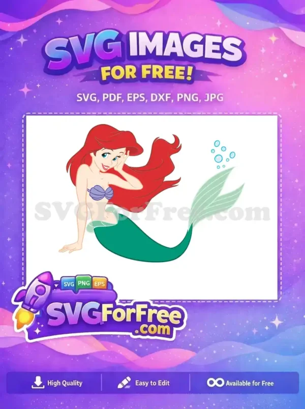 Free Smiling Ariel Free Red Hair The Little Mermaid Free SVG 3