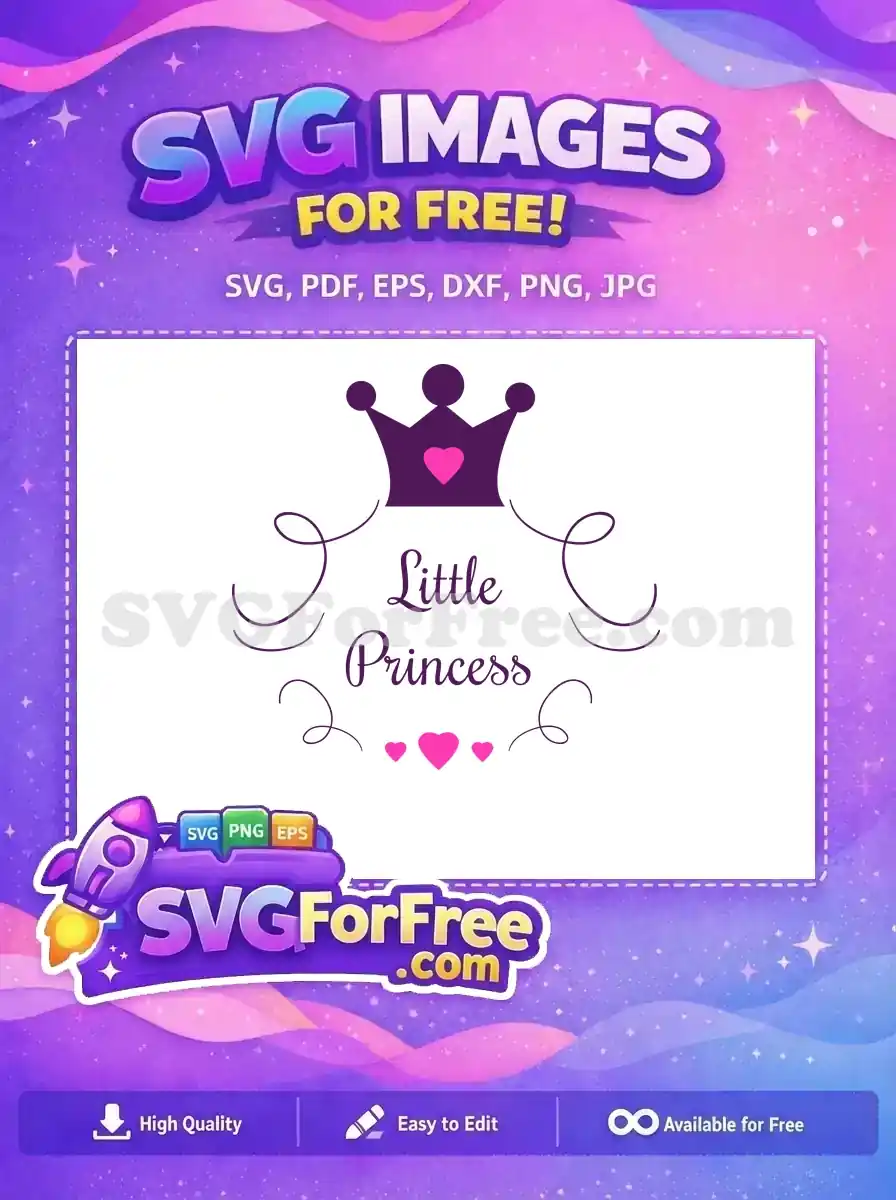 Free Purple Crown Free Pink Heart Little Princess Free SVG