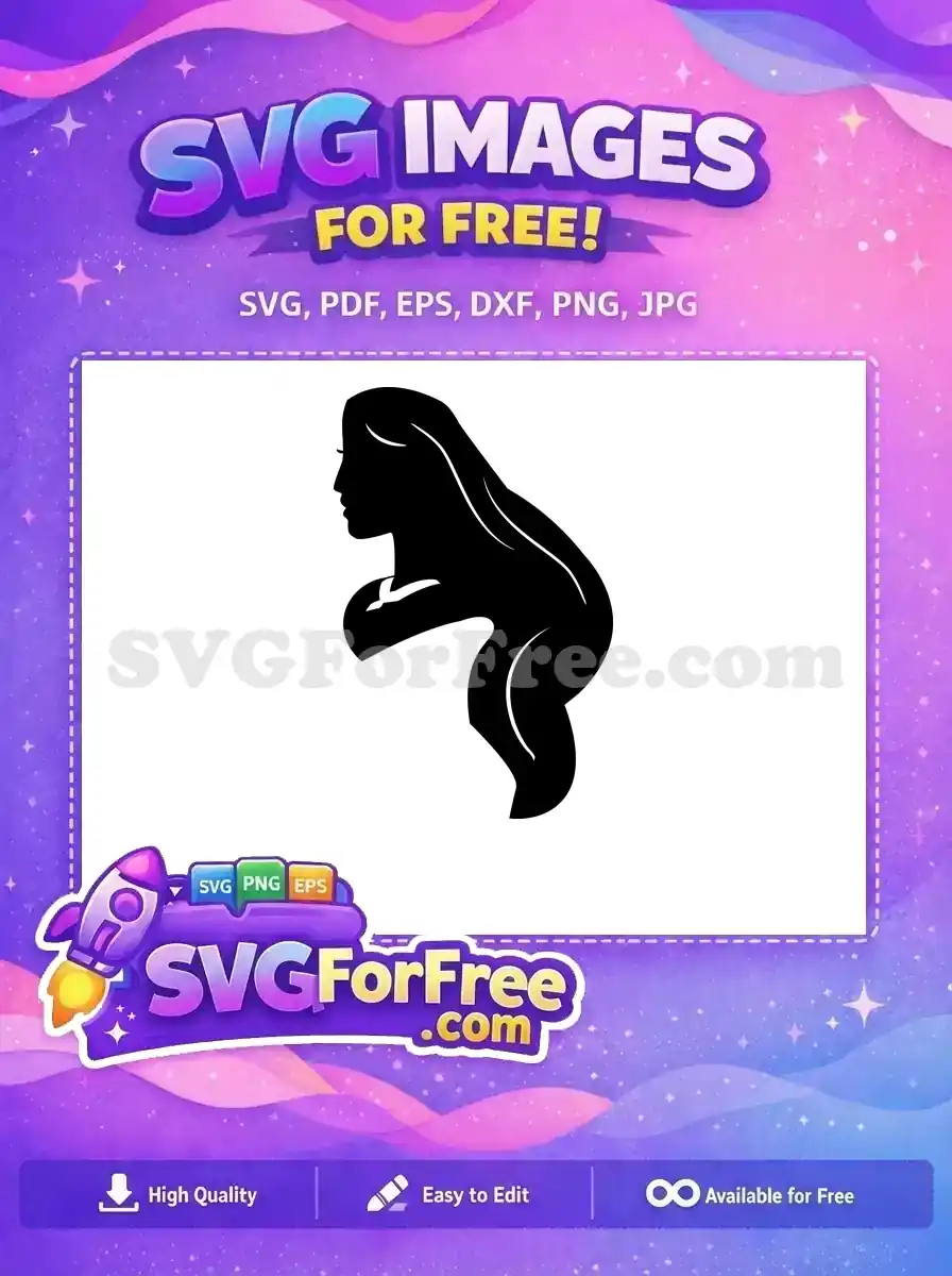 Free Elegant Silhouette Free Flowing Hair Princess Free SVG - Instant Download