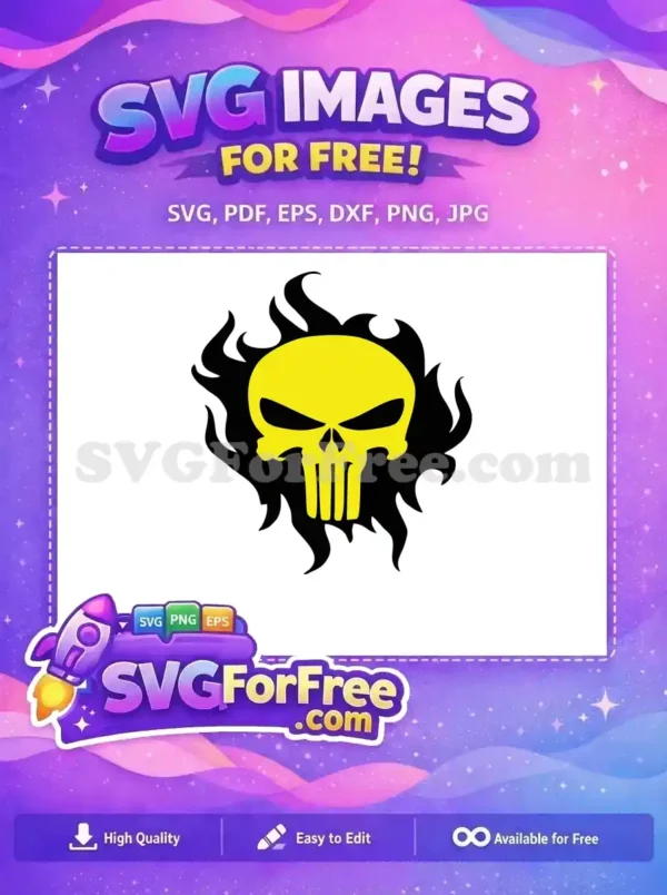 Free Yellow Skull Free Black Flames Punisher Free SVG
