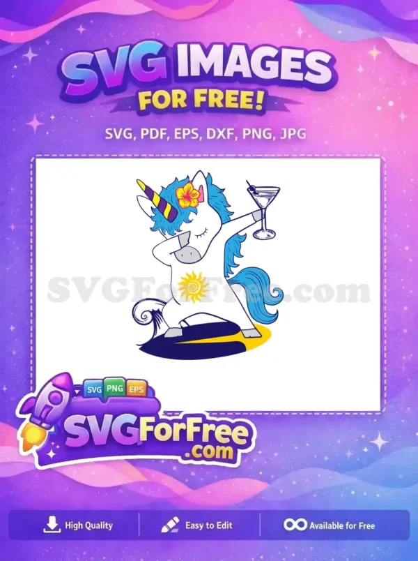 Free Dabbing Unicorn Cocktail Free Hibiscus Flower Summer Free SVG
