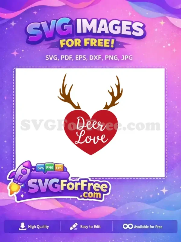 Free Red Heart With Antlers Free Deer Love Quote Valentines Free SVG