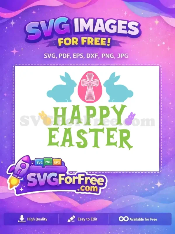 Free Teal Bunnies Free Pink Cross Happy Easter Free SVG