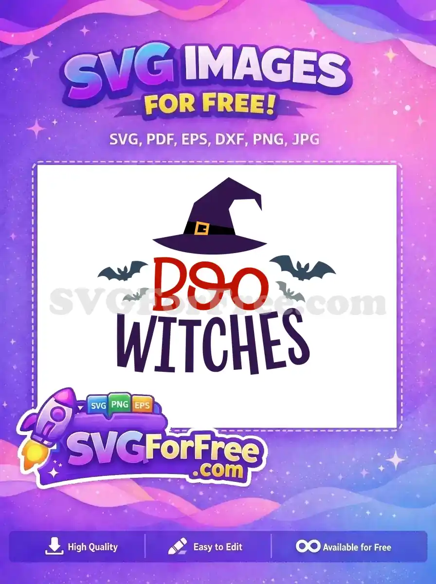 Free Purple Witch Hat Free Flying Bats Boo Witches Free SVG