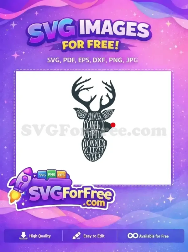 Free Rudolph Reindeer Names Free Red Nose Christmas Free SVG
