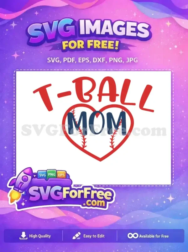 Free T-Ball Red Free Baseball Heart Mom Quotes Free SVG