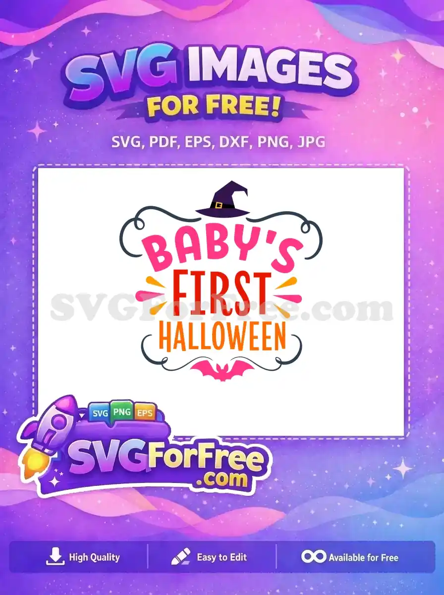 Free Baby First Halloween Purple Witch Hat Free Pink Bat Free SVG