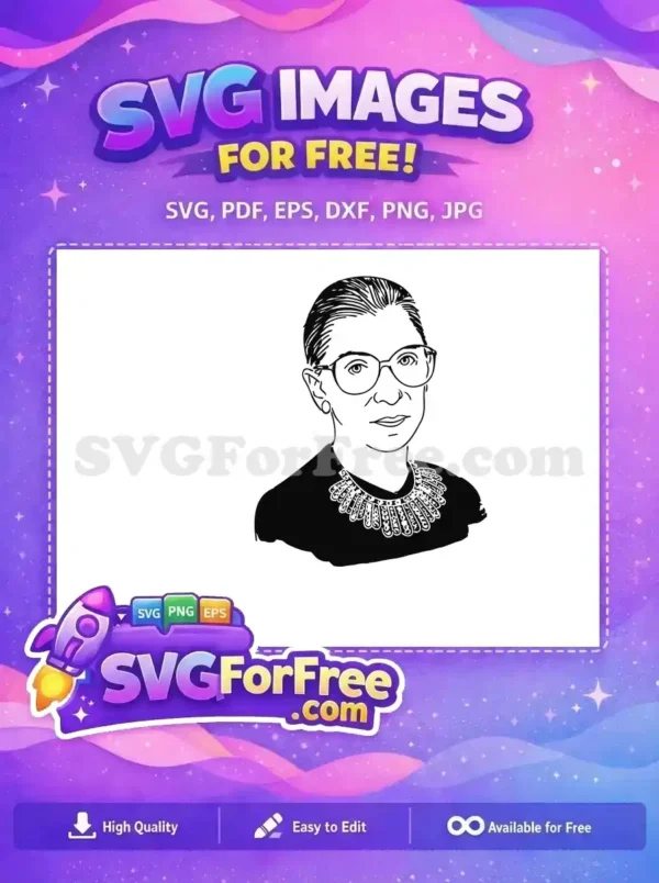 Free RBG Portrait Free Iconic Collar Ruth Bader Free SVG