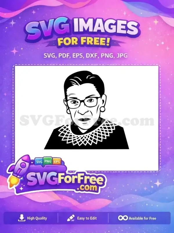 Free RBG Glasses Free Lace Collar Ruth Bader Free SVG