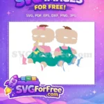 Free Twins with Pacifier Free Teal Overalls Rugrats Free SVG - Instant Download