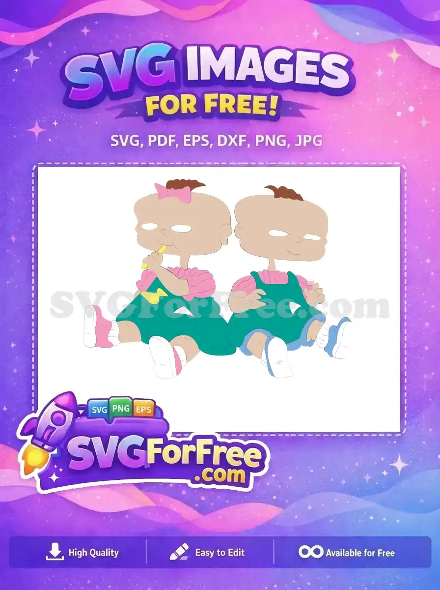 Free Twins with Pacifier Free Teal Overalls Rugrats Free SVG