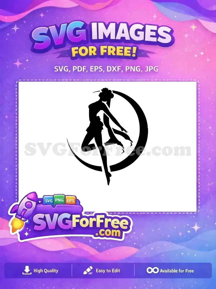A stunning free design featuring a powerful female silhouette against a crescent moon, ideal for creative projects.