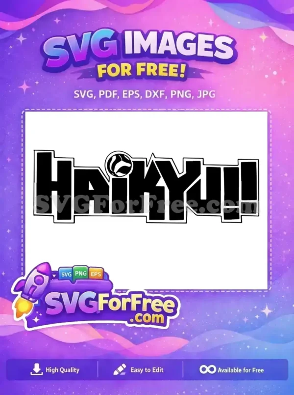 Dynamic free Haikyuu!! anime logo SVG, featuring bold black text with a volleyball icon, ideal for free fan art.