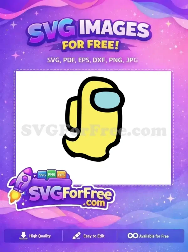 Free Among Us yellow ghost character SVG, featuring a light blue visor and thick black outline. Download this free design now!