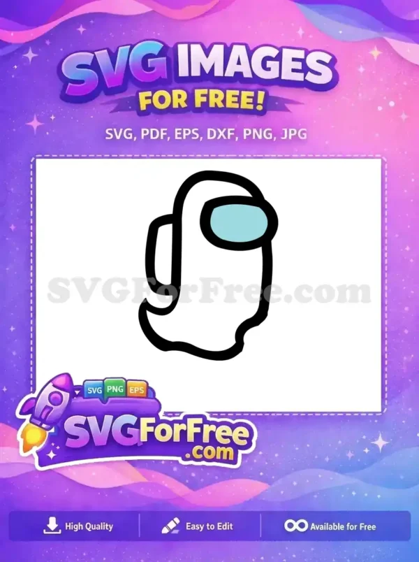 A free Among Us ghost SVG, featuring a white, ethereal character with a light blue visor and thick black outline, perfect for free creative projects.
