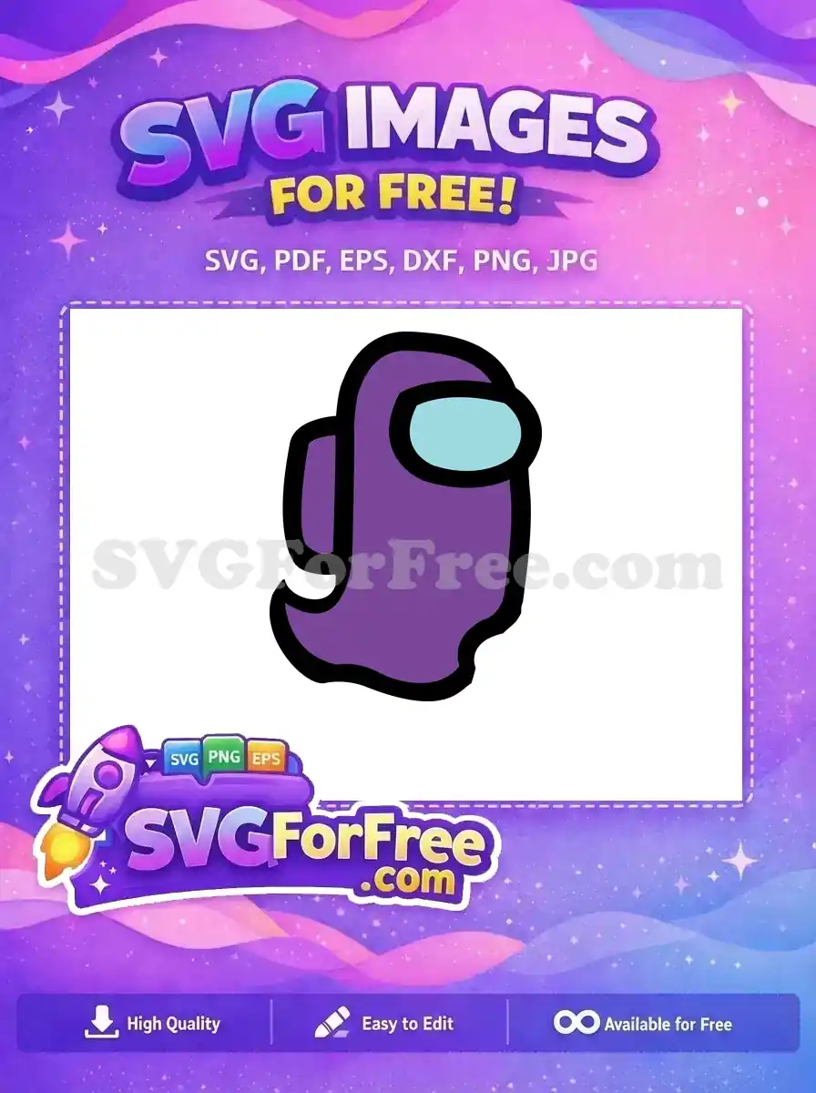 A free purple ghost character SVG with a light blue visor, inspired by popular game aesthetics. This free design is ready for download.