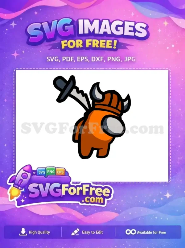 Free Among Us imposter with Viking helmet and knife SVG. A playful, free character design, perfect for game fans.