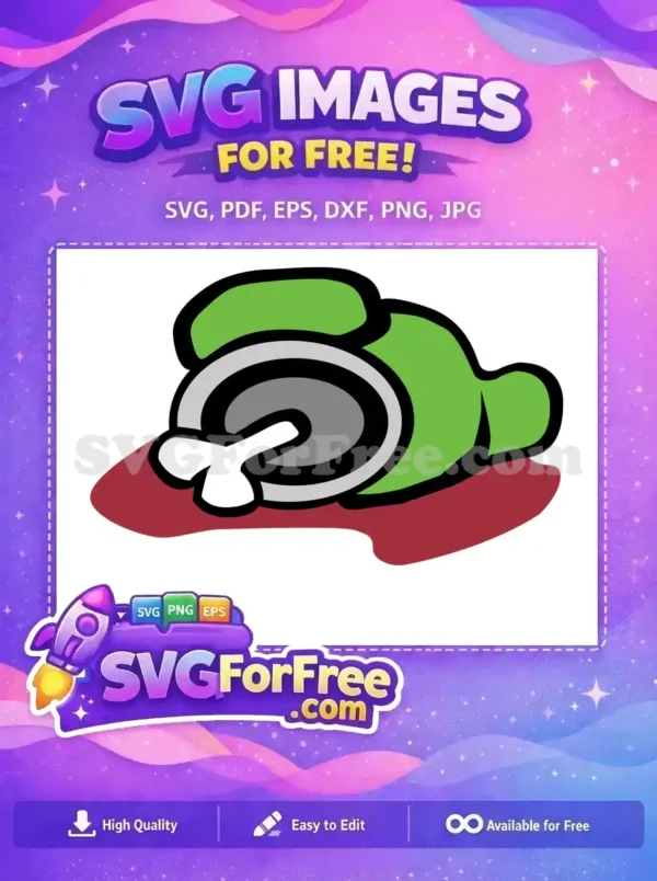 Free Among Us Dead Crewmate SVG – Instant Game Design! Free Among Us dead crewmate SVG, green character with a bone and blood, ideal for game fans and crafters.