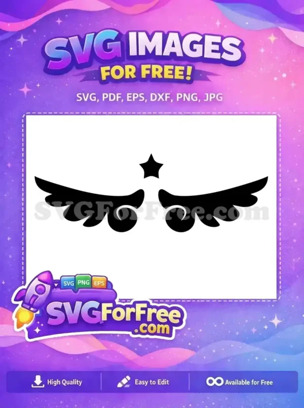 Discover this free SVG of elegant black stylized wings with a guiding star, ideal for various design projects. A truly free design.
