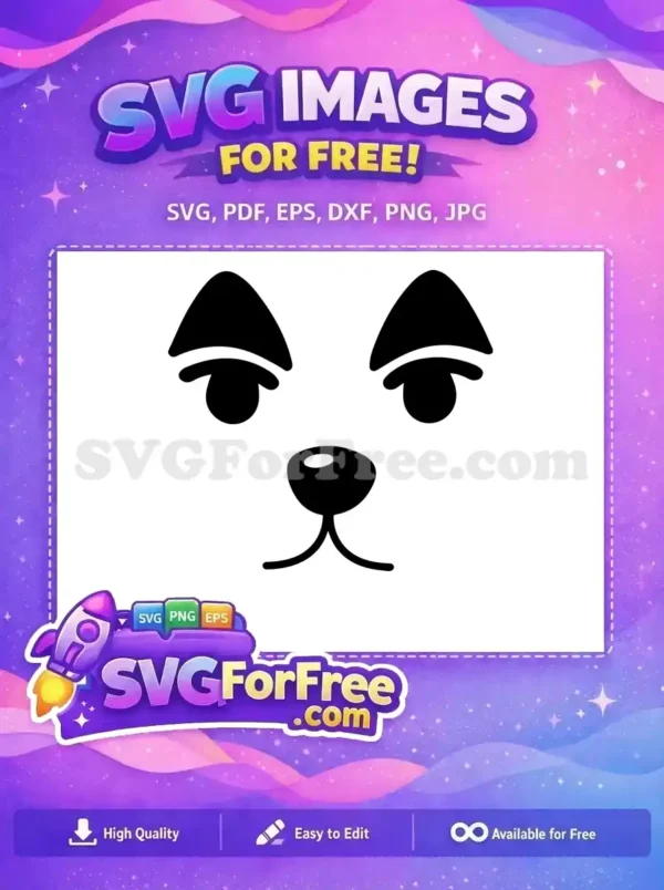 A free K.K. Slider inspired dog face SVG, featuring stylized black eyes, nose, and mouth on white background.