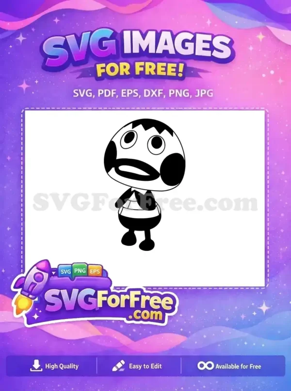 A charming free cartoon character SVG design, featuring bold black and white line art, perfect for diverse creative projects.