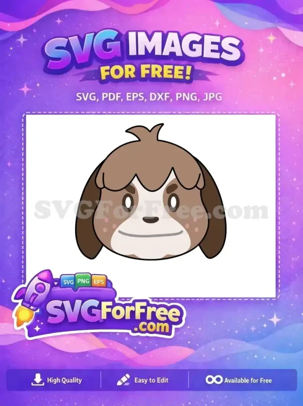 A charming free cartoon dog head with floppy ears and a sweet expression, ideal for any creative free design project.