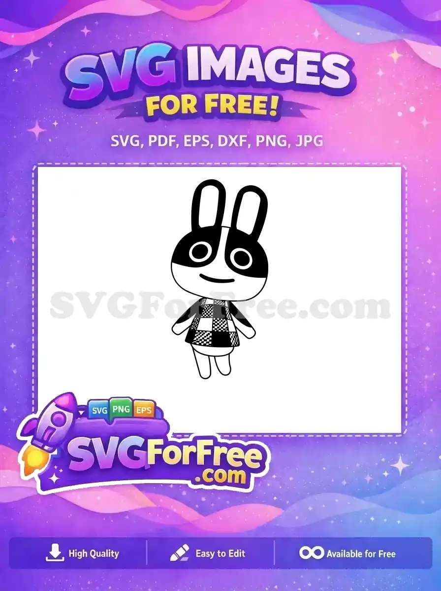 A delightful free black and white bunny character in a checkered shirt, a charming free SVG for all your crafts.
