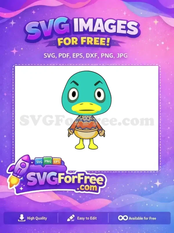 Free Duck Character SVG Design – Charming & Ready! Download this free design of a teal duck character in a patterned sweater, ideal for creative projects. A free SVG for all your crafting needs.