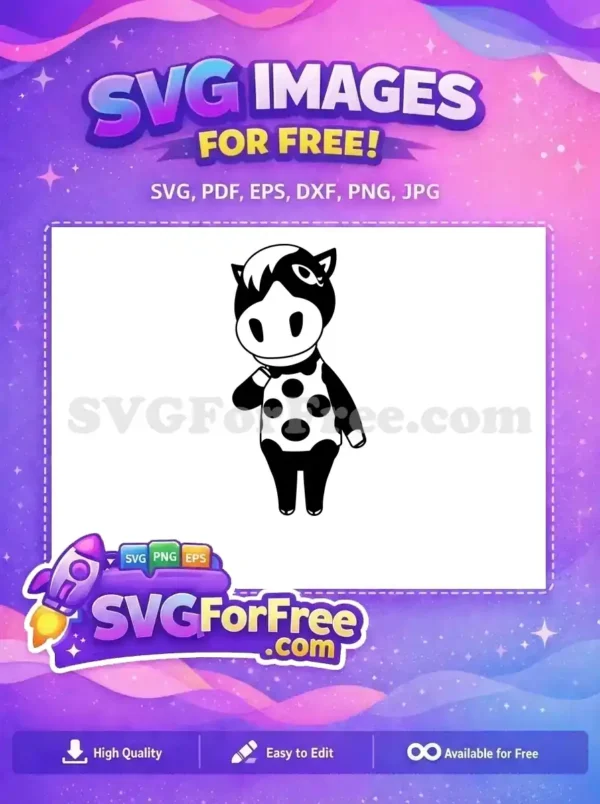 Get this delightful free design: a black and white cow-like cartoon character, ideal for crafts and digital projects. A truly versatile free vector asset!