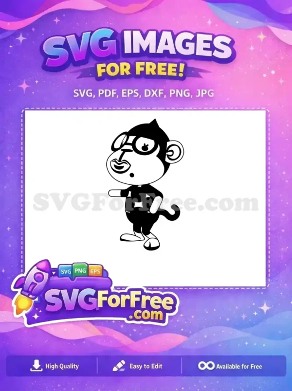 Free Monkey Character SVG – Cool Specs & Fun Design! A free vector of a stylish monkey character with glasses and a patterned shirt, ready for your creative free projects.