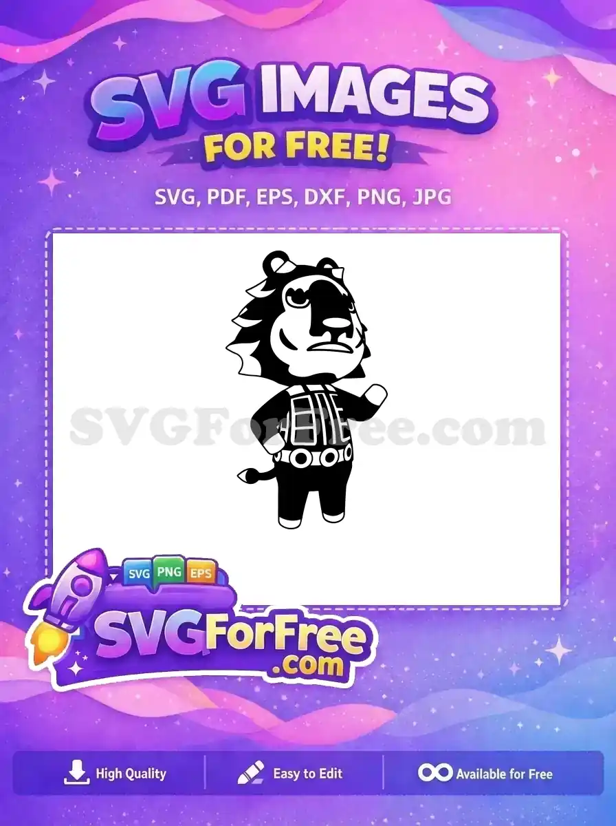 Detailed free SVG of Animal Crossing's Rowan the tiger, depicted in a stylish black and white vector art.
