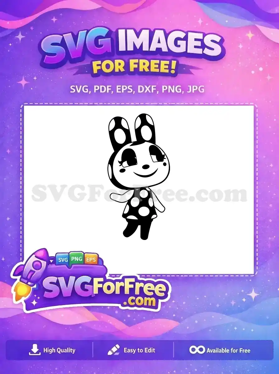 Download this free, adorable Animal Crossing Dotty rabbit SVG, featuring her iconic polka dots and cheerful expression, perfect for any fan's project.