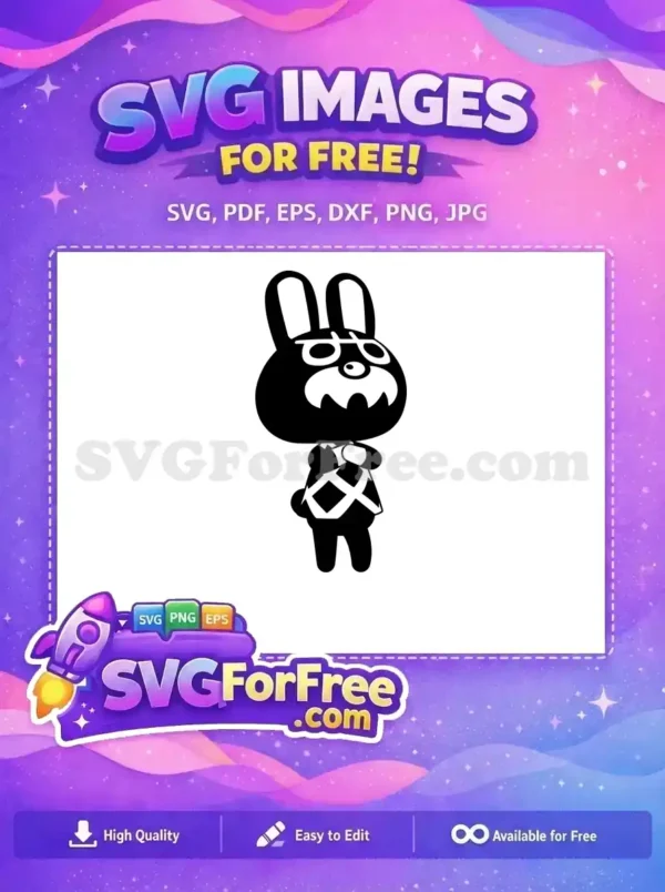 Discover this free cartoon rabbit character SVG, featuring a unique design with glasses and patterned clothing. A perfect free asset.