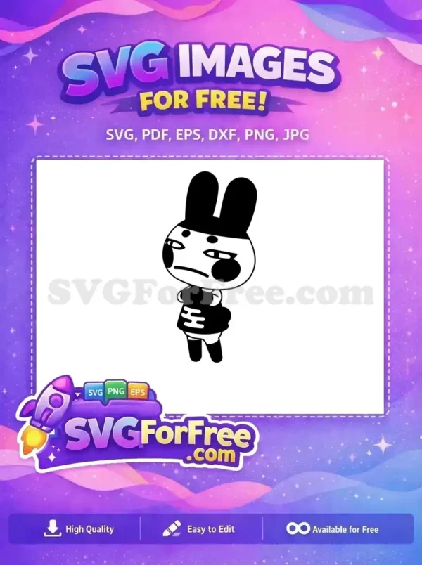 A free black and white vector of a cartoon bunny with crossed arms and a stern expression, ideal for creative projects. Download this free design now!