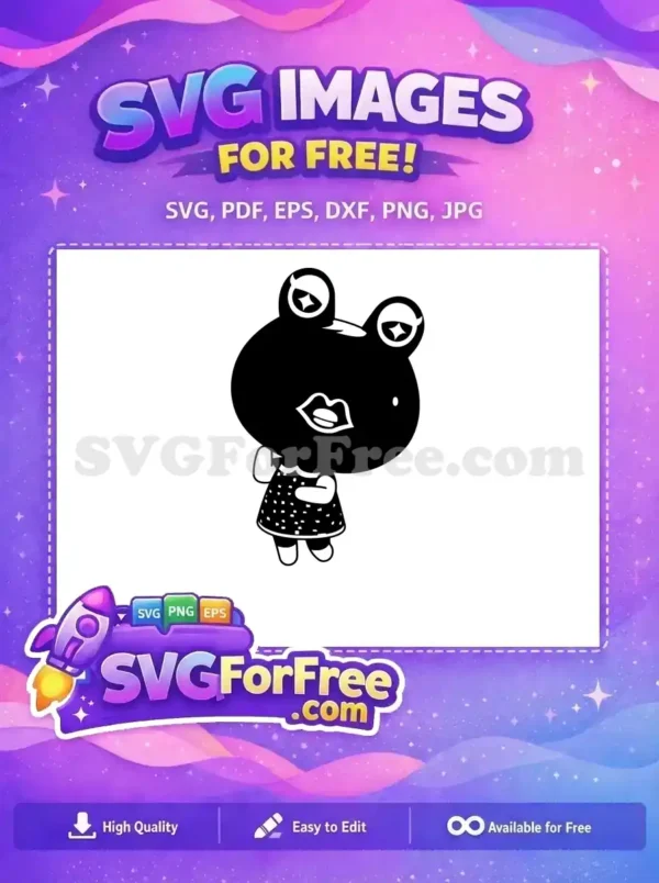 A delightful free SVG of a charming frog character, wearing a cute polka-dot dress, ideal for any free project.