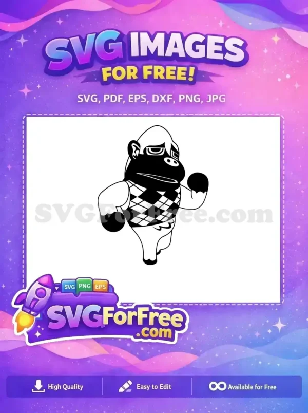 Free Gorilla Character SVG – Unique Argyle Vest Design A free design of a determined cartoon gorilla in a stylish argyle vest, rendered in bold black and white lines. Grab this free SVG!