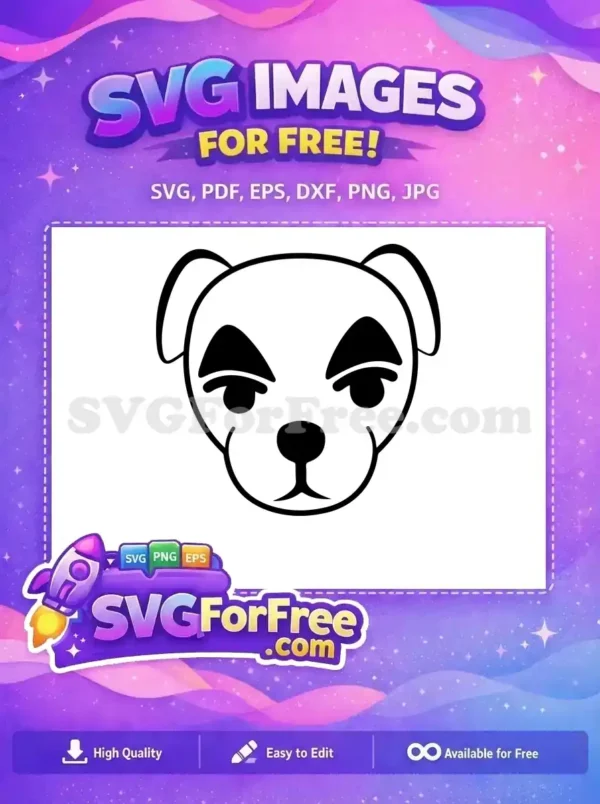 A free, iconic cartoon dog face design, outlined in black on white, perfect for crafting and digital art.