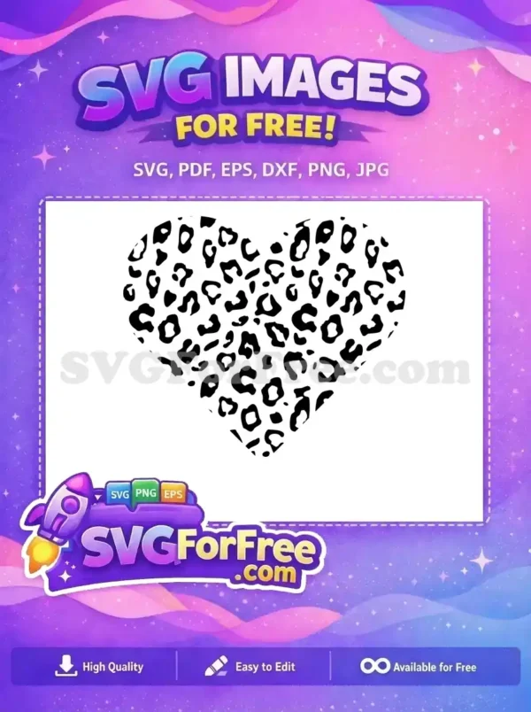 Download this free leopard print heart design, a stylish SVG for crafts, apparel, and digital projects with ease.