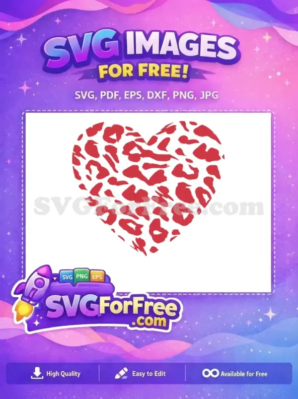 Free Leopard Print Heart SVG – Wildly Stylish Design for You A vibrant red leopard print heart, a free SVG design perfect for adding a wild touch to any project. Download this free graphic!