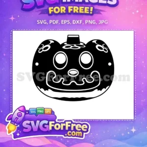 A free spooky yet friendly black and white pumpkin SVG, featuring a classic jack-o'-lantern face. This free design is ideal for Halloween projects.