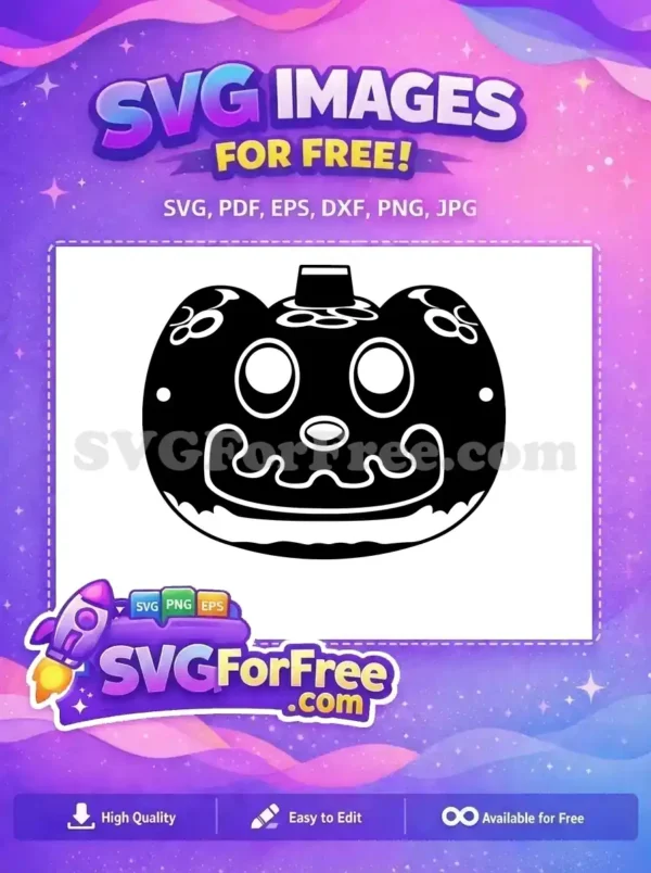 A free spooky yet friendly black and white pumpkin SVG, featuring a classic jack-o'-lantern face. This free design is ideal for Halloween projects.