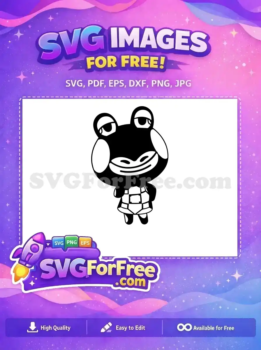 Download this free frog character SVG, a cute black and white animal design ideal for crafts and digital projects. Get your free vector now!