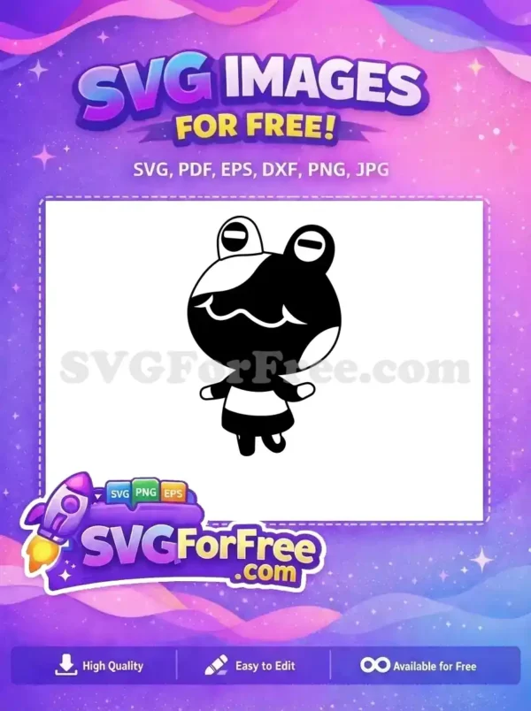 Free Frog Character SVG – Adorable & Ready to Use Free Design A clean, free black and white vector illustration of a cute frog character, ideal for free crafting projects.
