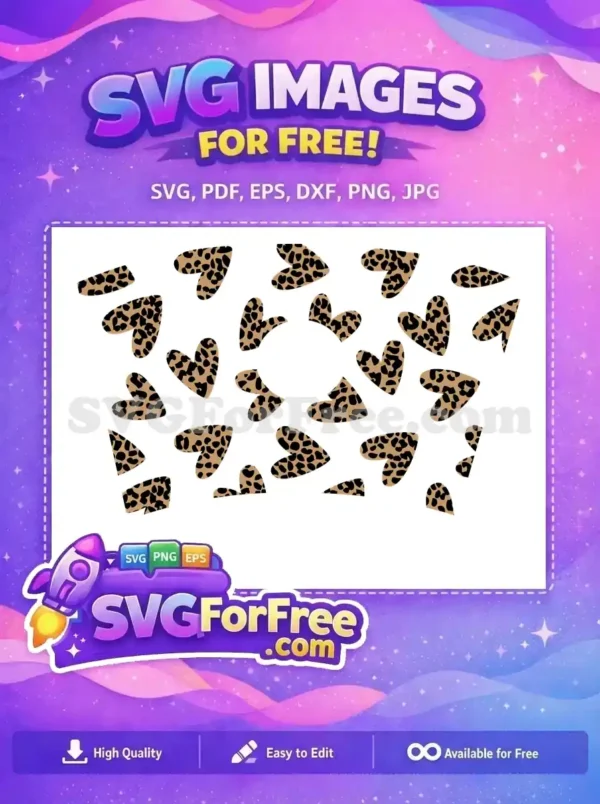 A free SVG pattern featuring scattered leopard print hearts, offering a stylish and versatile design for crafts.